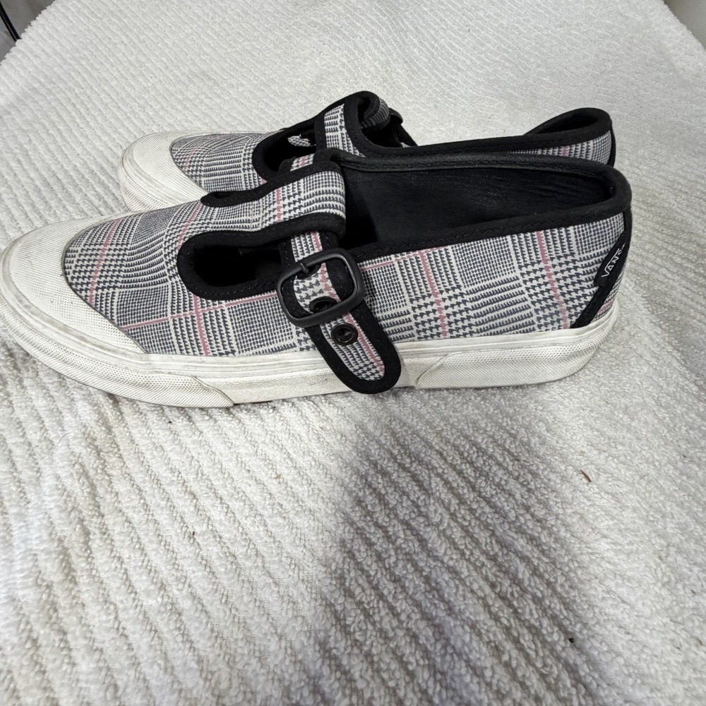 Vans Womens Sz 8.5 Shoes Style 93 Plaid Canvas Mary Janes Sneakers Pink Black - Picture 4 of 6